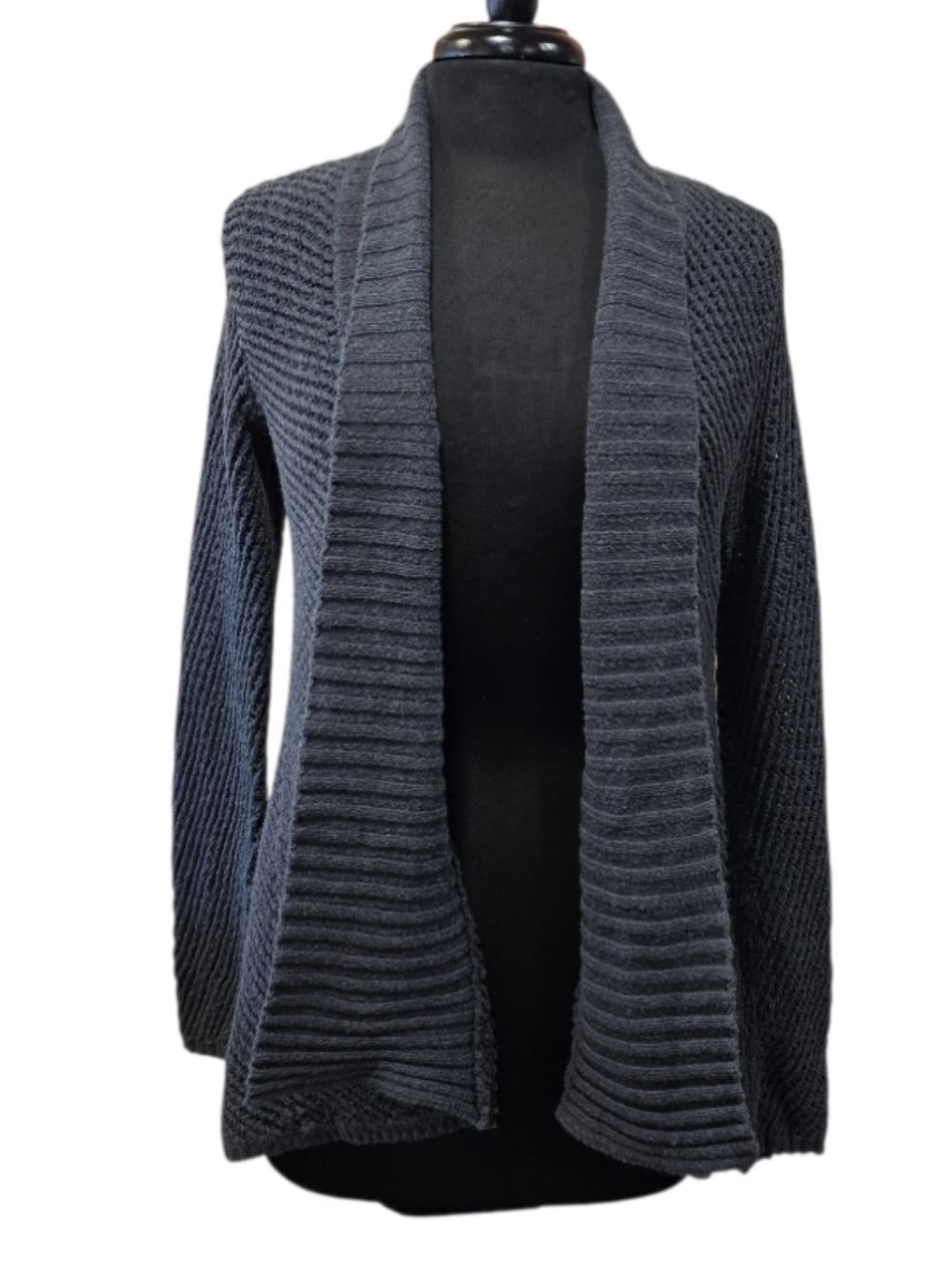 Eileen Fisher L Open-Front Ribbed Cardigan - Charcoal Gray Cozy Minimalist Knit
